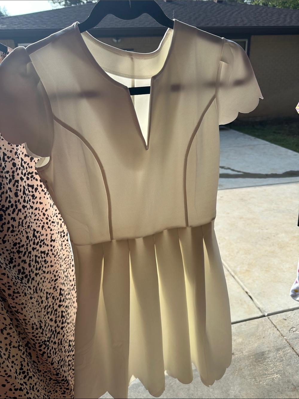 Women’s Cream Fit-and-Flare Dress with Scallop Sleeves